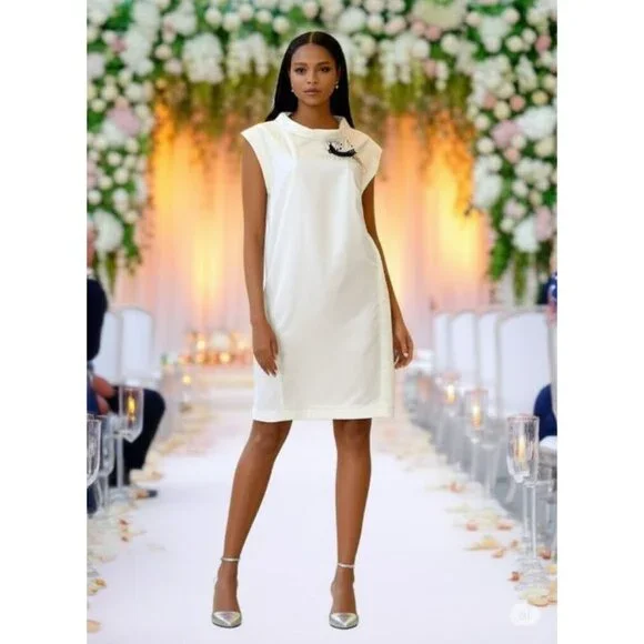 Peserico Womens White Embellished Artsey Lux Dress Size 42 M Made In Italy - Picture 8 of 16